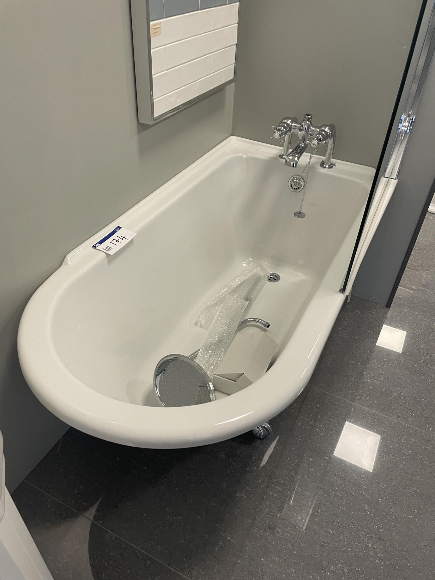Burlington Bath, with legs, screen, taps and showerhead, bath approx. 1.5m x 740mm Please read the - Image 2 of 3