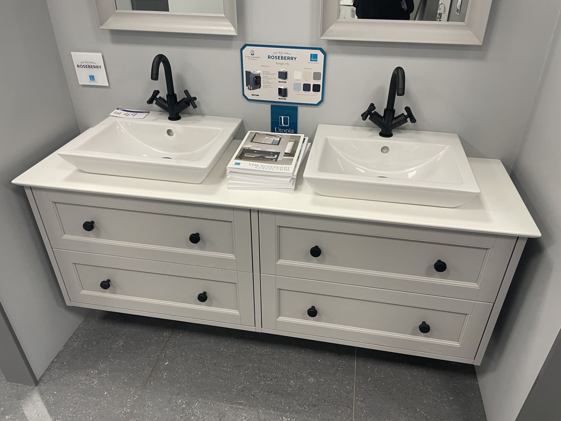 Utopia Roseberry TWIN BASIN RANGE, with taps, approx. 1.6m x 470mm Please read the following