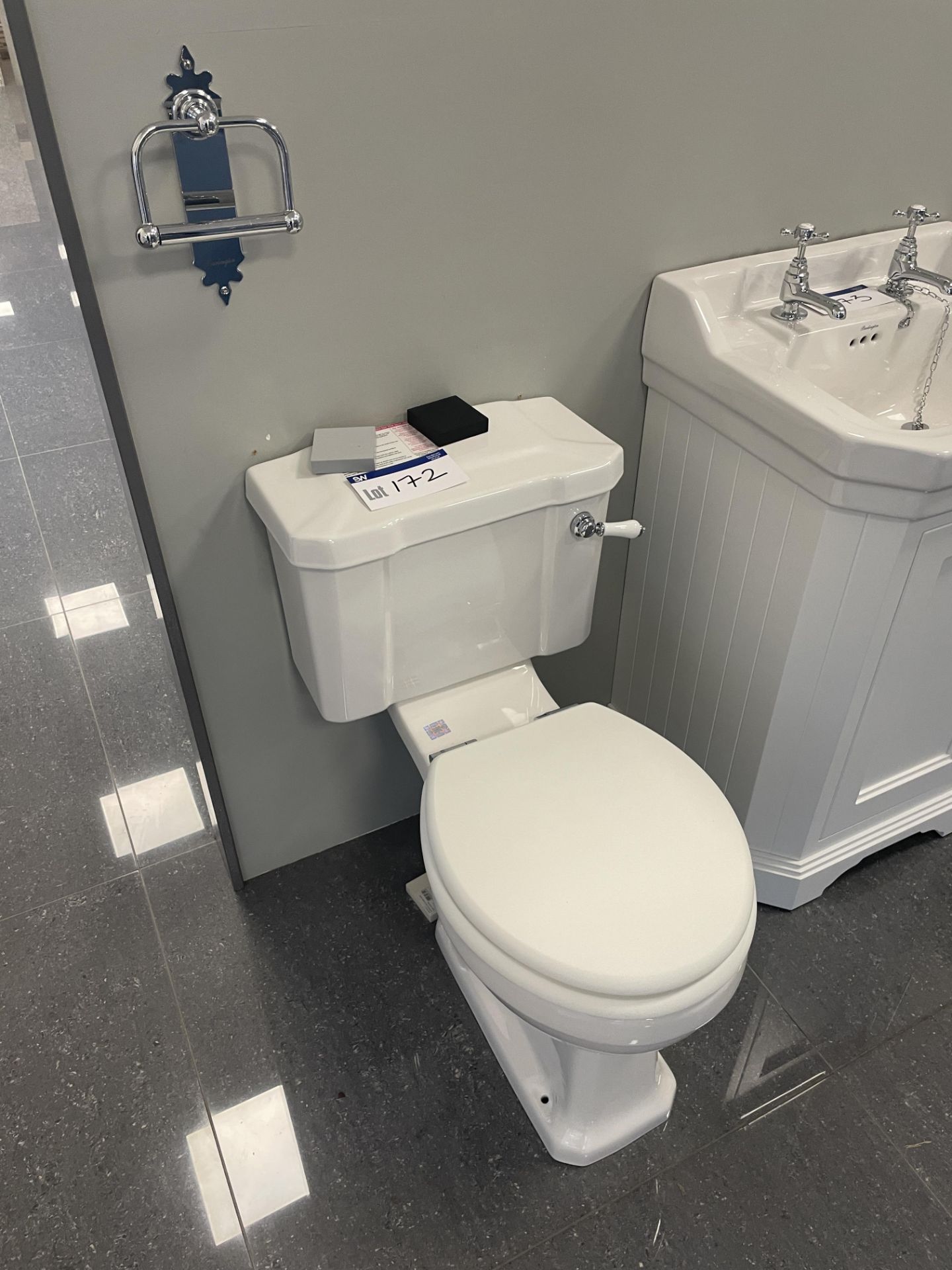 Burlington Toilet, with cistern and wall mounted toilet roll holder Please read the following