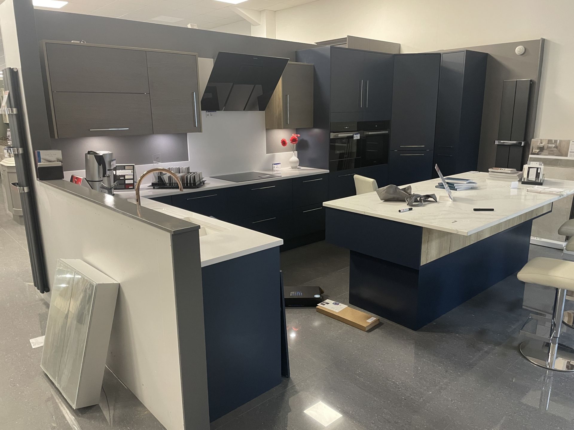 Masterclass Kitchens Hampton/ Madoc OXFORD BLUE & SILVER SAGE KITCHEN UNITS, overall size approx.