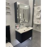 Utopia Lustre Basin Unit, with double door mirrored cabinet and wall mounted taps, basin approx.