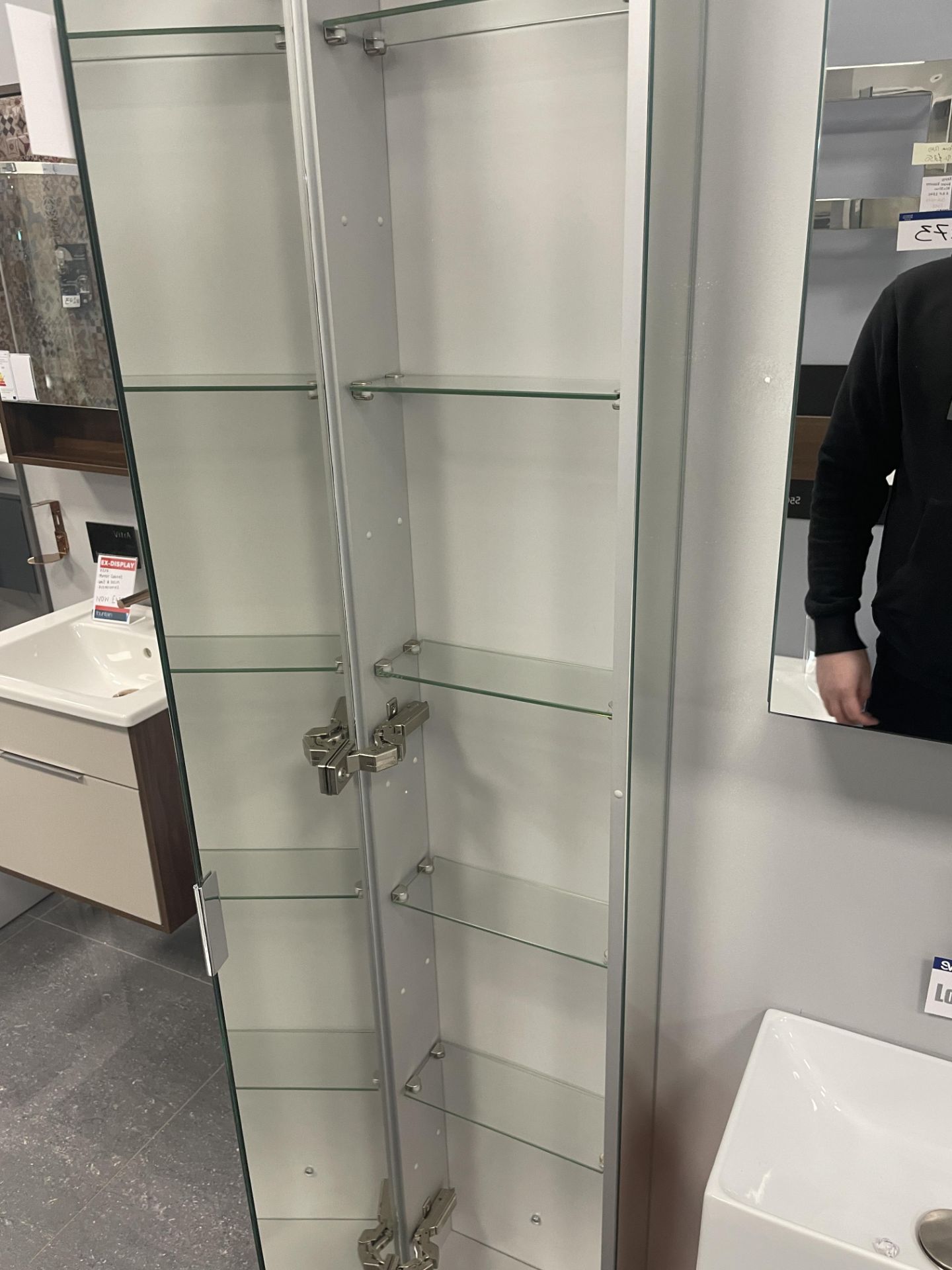 Rectangular Mirrored Wall Mounted Cabinet, approx. 300mm x 1.7m Please read the following - Image 2 of 2