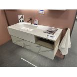 Krya Basin Unit, with Flova tap and single door cabinet, basin approx. 1.2m x 500mm, cabinet approx.