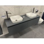 Catalano Twin Basin Unit, with two taps and double door wall mounted cabinet and taps, basin unit