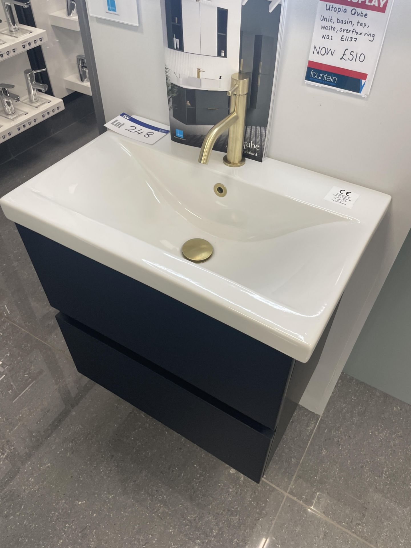 Utopia Qube Basin Unit, with tap and HIB Ether mirrored cabinet, basin approx. 600mm x 400mm, - Image 2 of 4