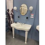 Lefroy Brooks La Chapelle Basin, with taps and wall mounted glass shelf, two lights and circular