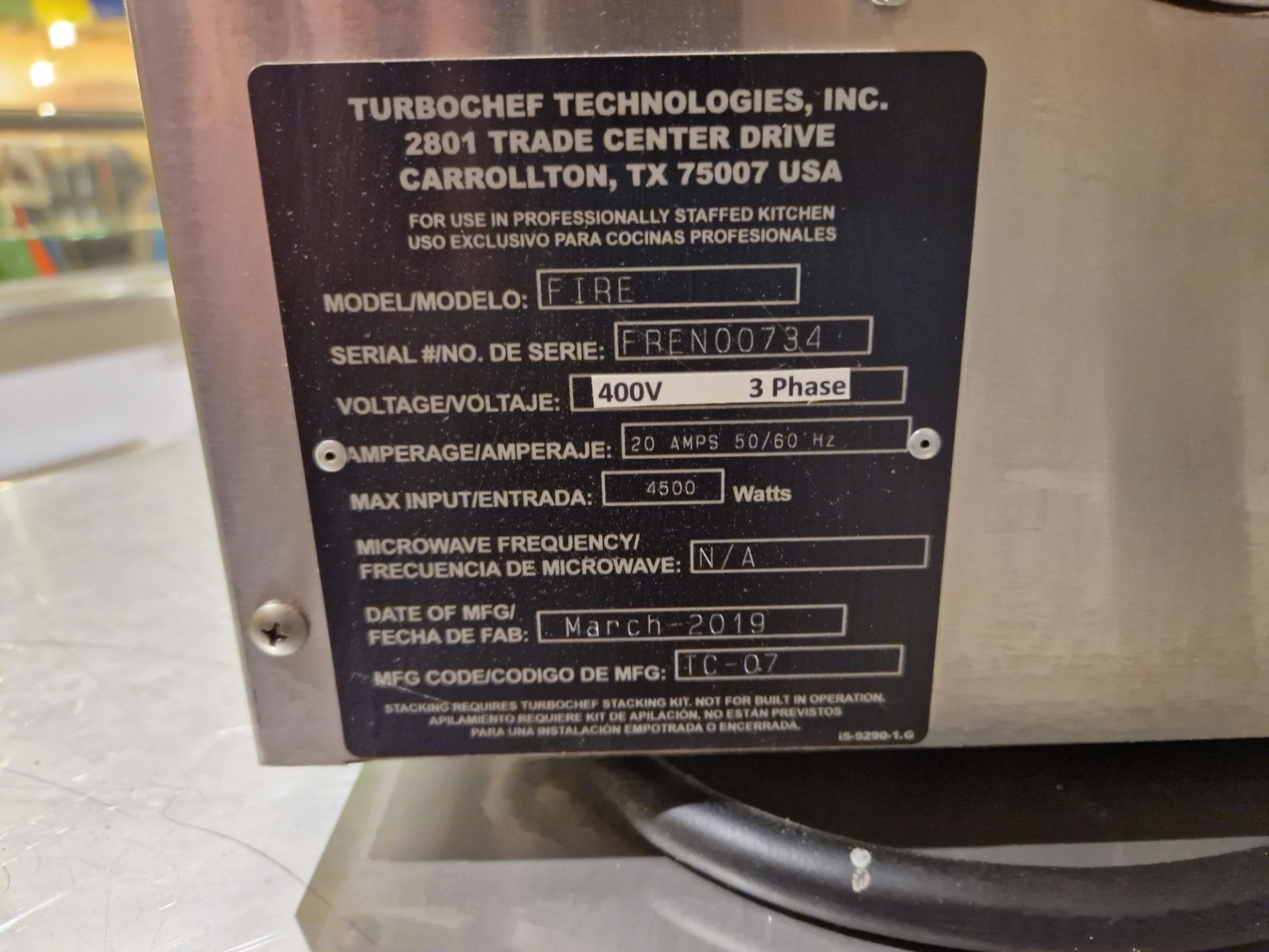 TurboChef Fire Pizza Oven, Year of Manufacture 2019, 400V, 3 Phase (Lot subject to approval from - Image 3 of 3