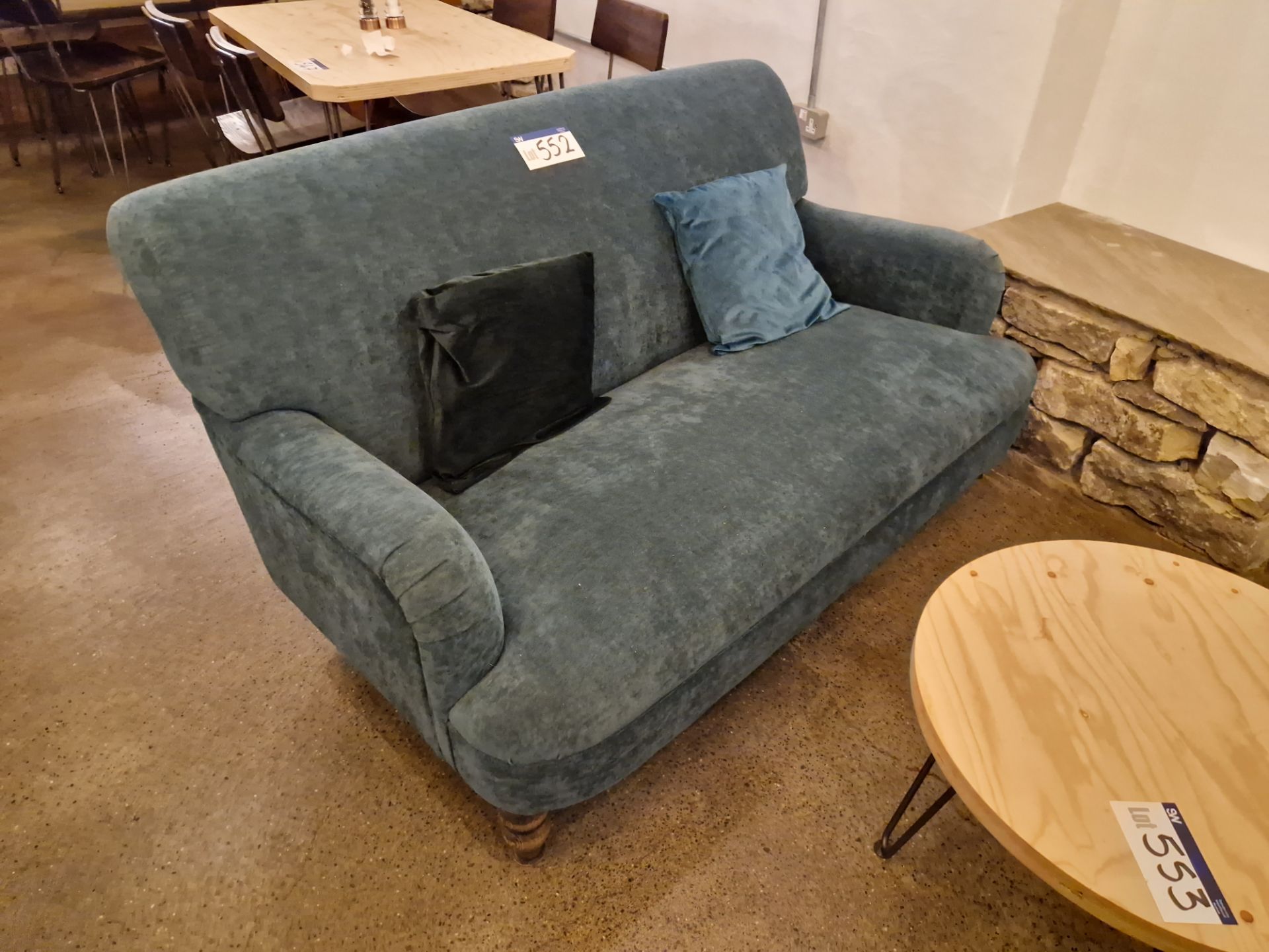 Two Seater Teal Fabric Sofa (Lot subject to approval from finance company) Please read the following