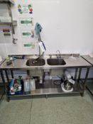 Stainless Steel Twin Basin Sink Unit with Shower Head, Drainer and Macerator (Water and Waste