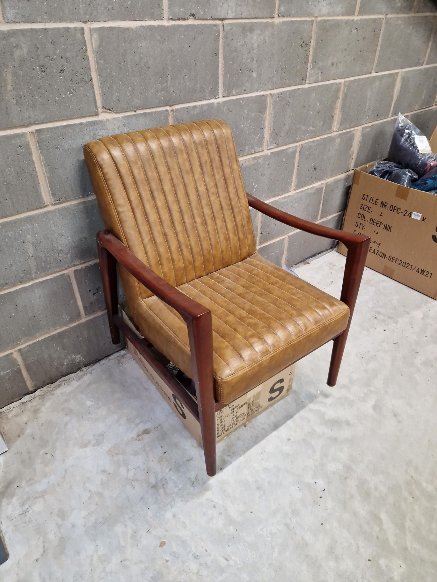 Three Wooden Framed Leather Seat Chairs Please read the following important notes:- ***Overseas - Image 2 of 2