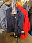 Three Salewa Antelao / Stelvio Jackets, Colours: Navy Blazer / Rose Red, Sizes: 44/38, 42/36