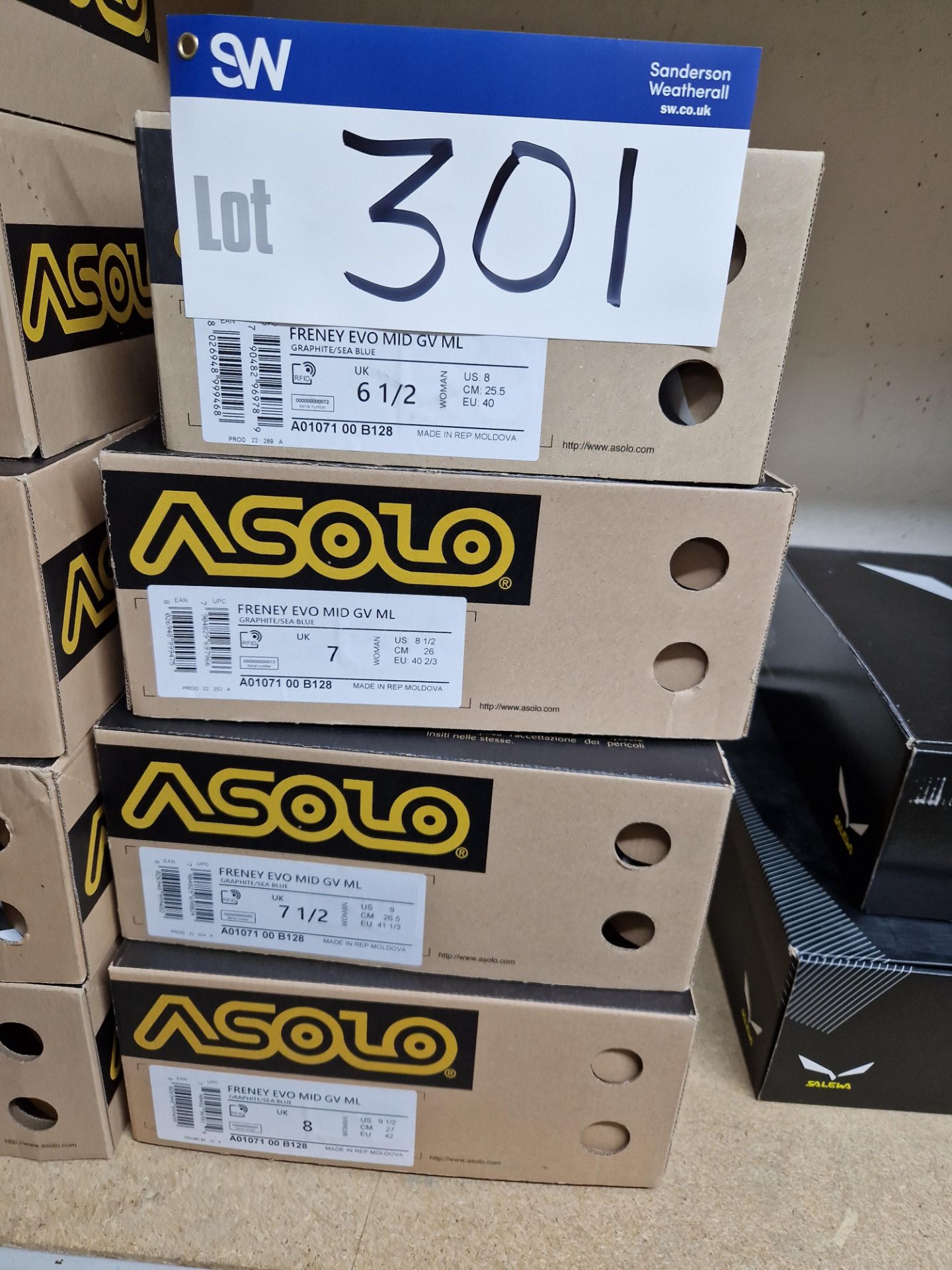 Four Pairs of Asolo Freney EVO MID GV ML Boots, Colour: Graphite/Sea Blue, Sizes: 8 UK, 7.5 UK, 7