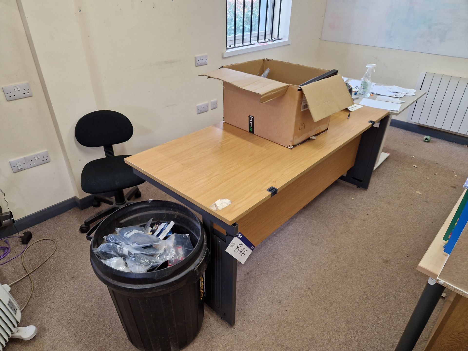 Two Light Oak Veneered Pedestal Desks, One Light Oak Veneered Desk, 3 Drawer Pedestal and Four - Image 2 of 2