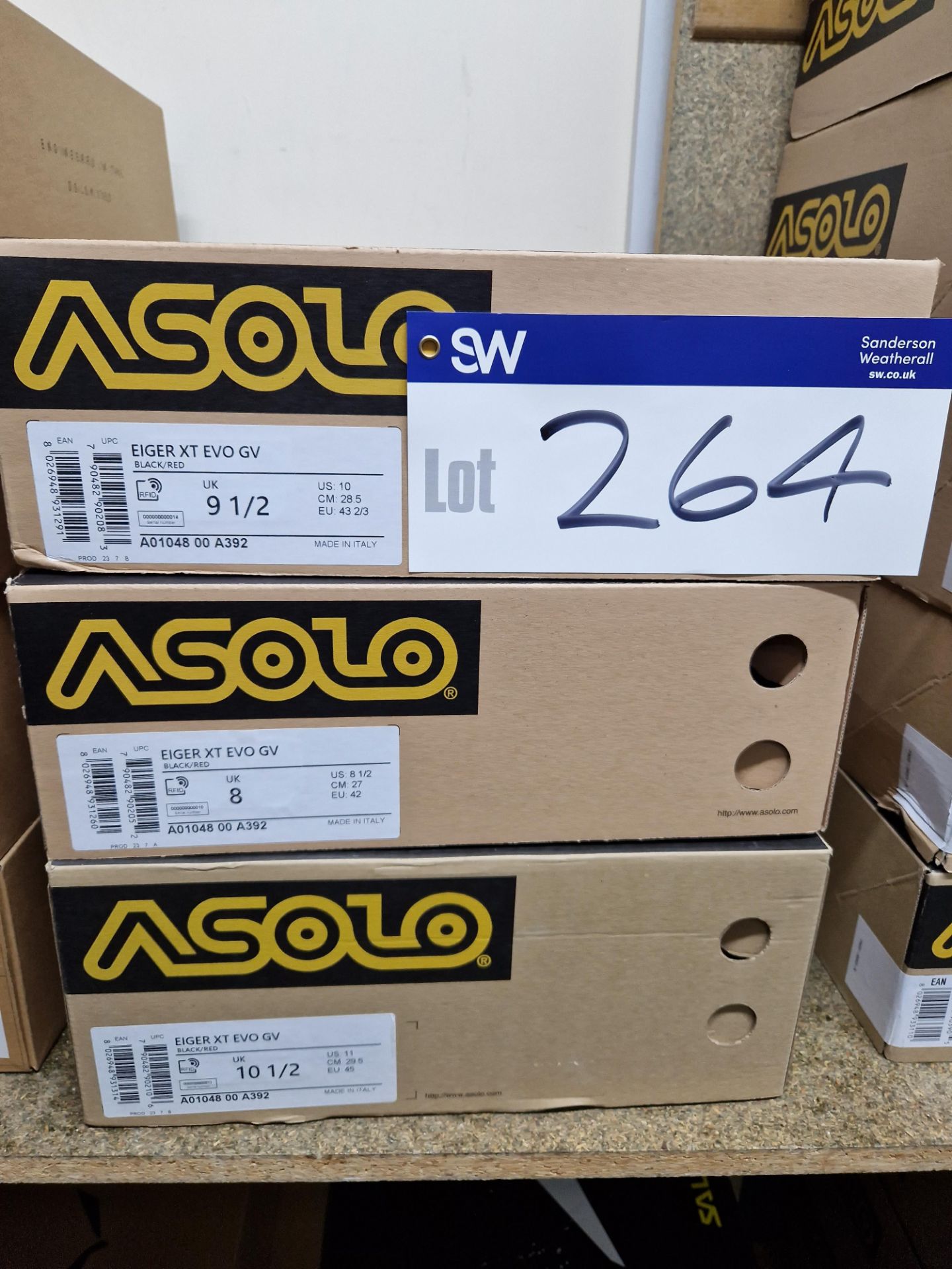 Three Pairs of Asolo Eiger XT EVO GV Boots, Colour: Black/Red, Sizes: 10.5 UK, 8 UK, 9.5 UK Please