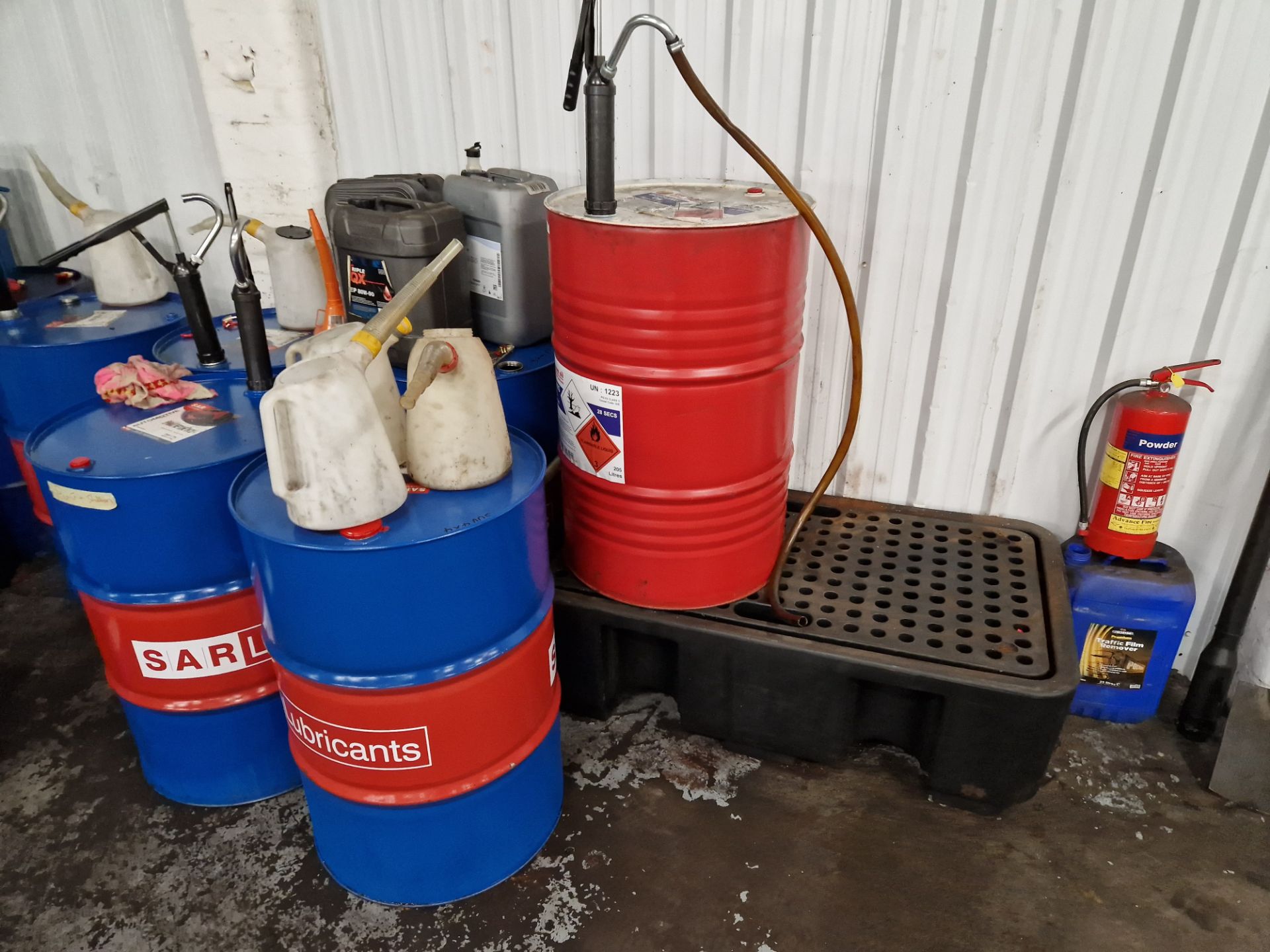 Nine Barrels, One IBC and Six Tubs of Various Hydraulic Oil, Engine Oil, Lubricants, etc with Bunded - Image 2 of 12