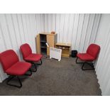 Four Office Chairs, Light Oak Veneered Side Cabinet, Shelving Unit and Heater Please read the
