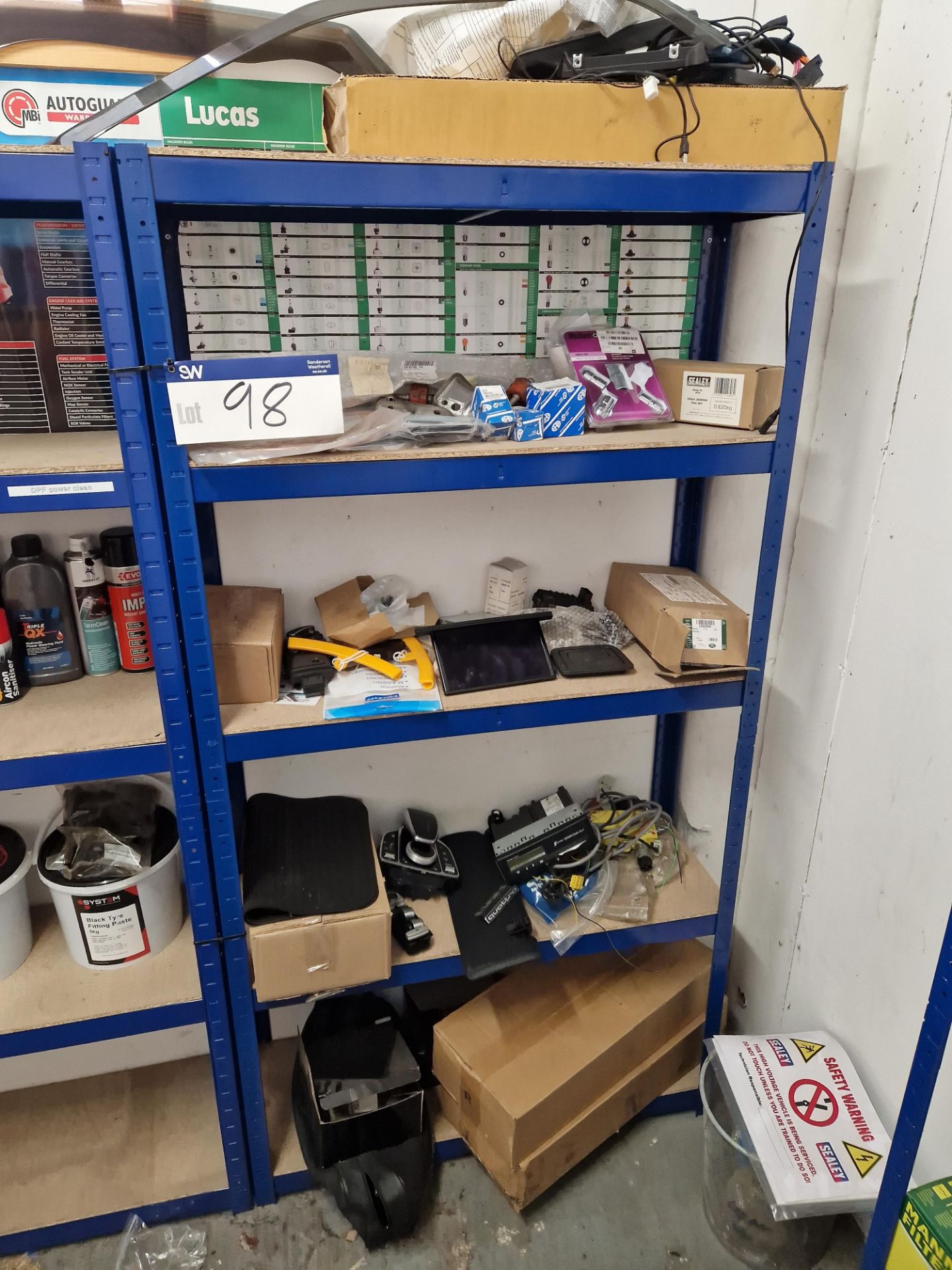 Contents to One Bay of Racking, including BMW and Audi Components, Sensors, Jacking Pads, etc Please