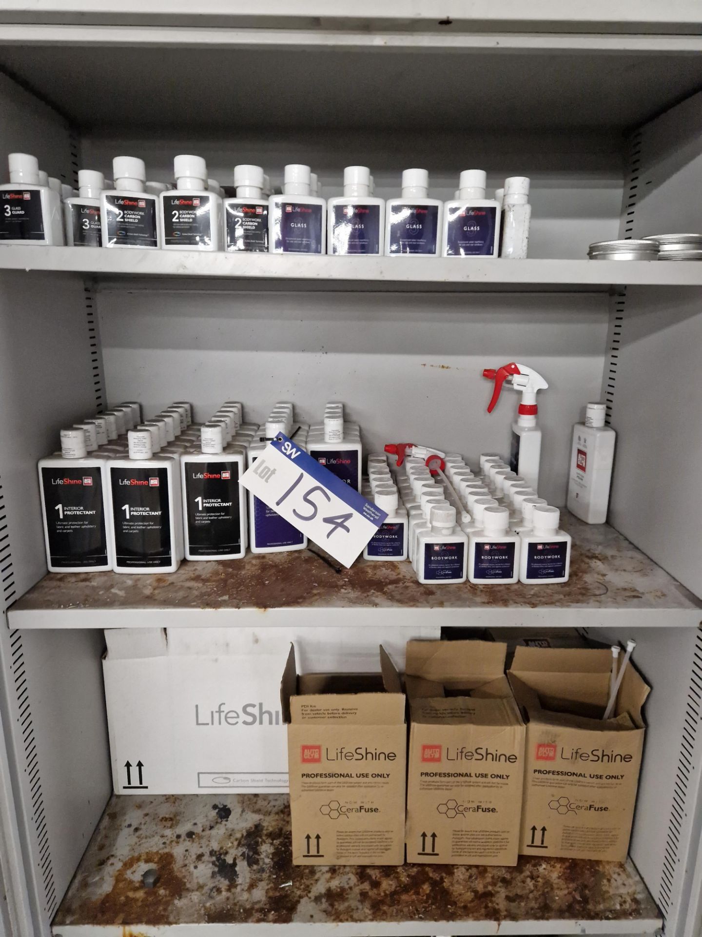 Contents of AutoGlym LifeShine Consumables to Cabinet, including Bodywork, Interior Protectant,