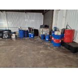 Nine Barrels, One IBC and Six Tubs of Various Hydraulic Oil, Engine Oil, Lubricants, etc with Bunded