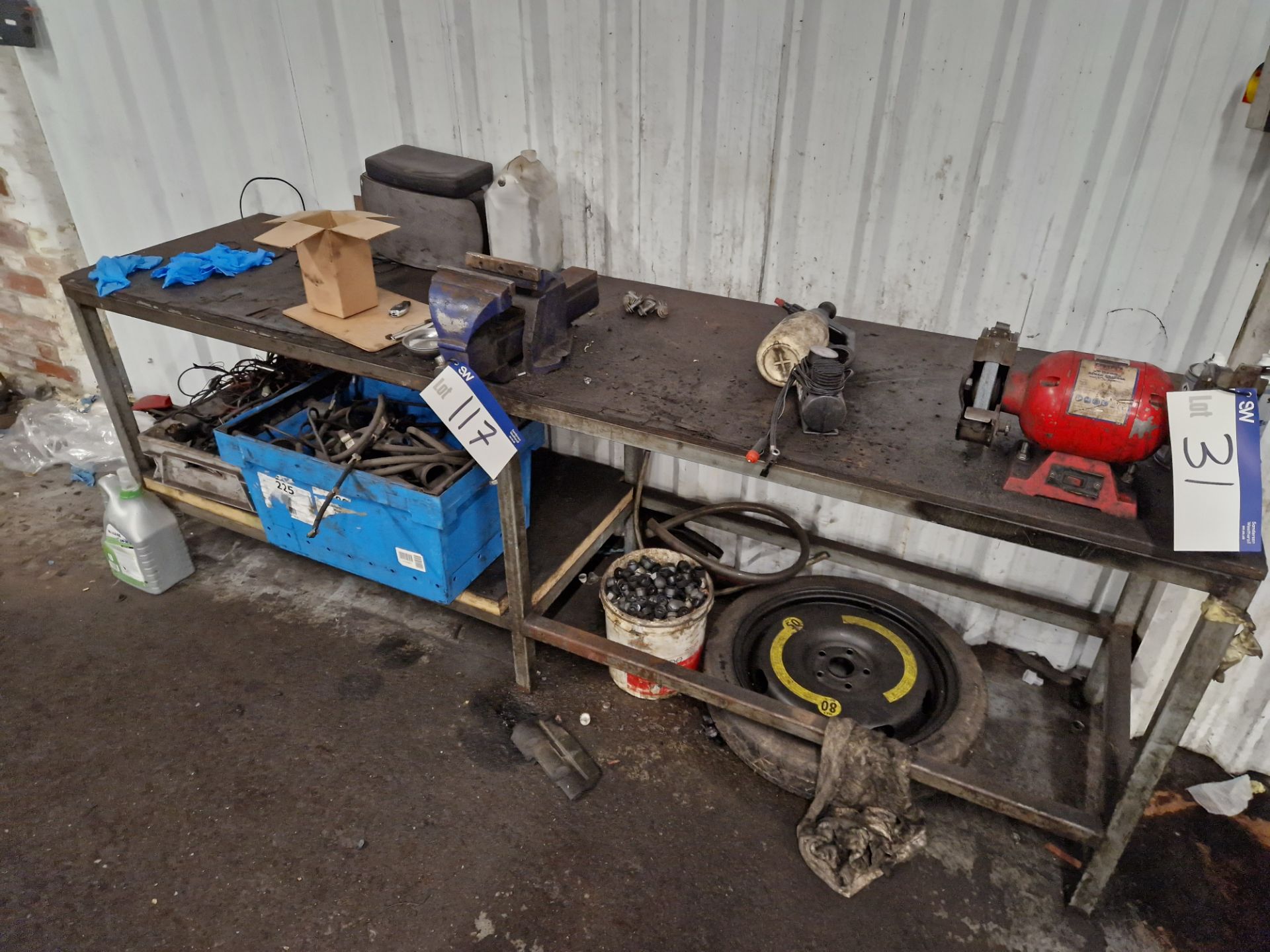 Steel Workbench, Approx. 2.5m x 0.6m and 6" Vice Please read the following important notes:- ***