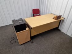 Contents to Room, including Light Oak Veneered Desk, Pedestal, Two Side Cabinets, Office Chair and