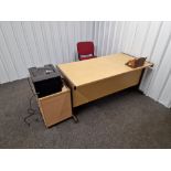 Contents to Room, including Light Oak Veneered Desk, Pedestal, Two Side Cabinets, Office Chair and