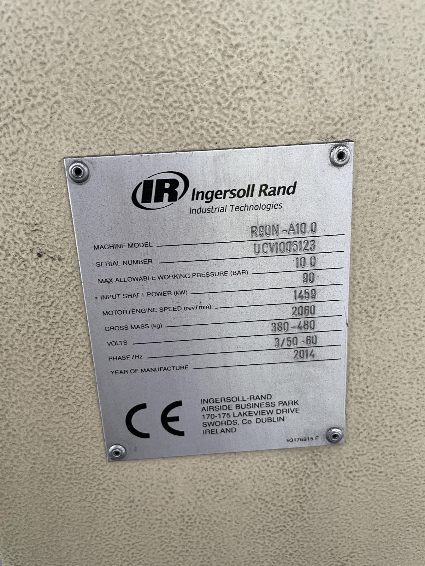 Ingersoll Rand R90N-A10.0 Nirvana VSD Premium Efficiency Packaged Air Compressor, serial no. - Image 3 of 3