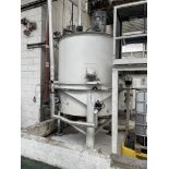 Steel Mixing Tank, approx. 2.8m high x 1.7m dia x 1.9m deep, with steel support legs (pipework and