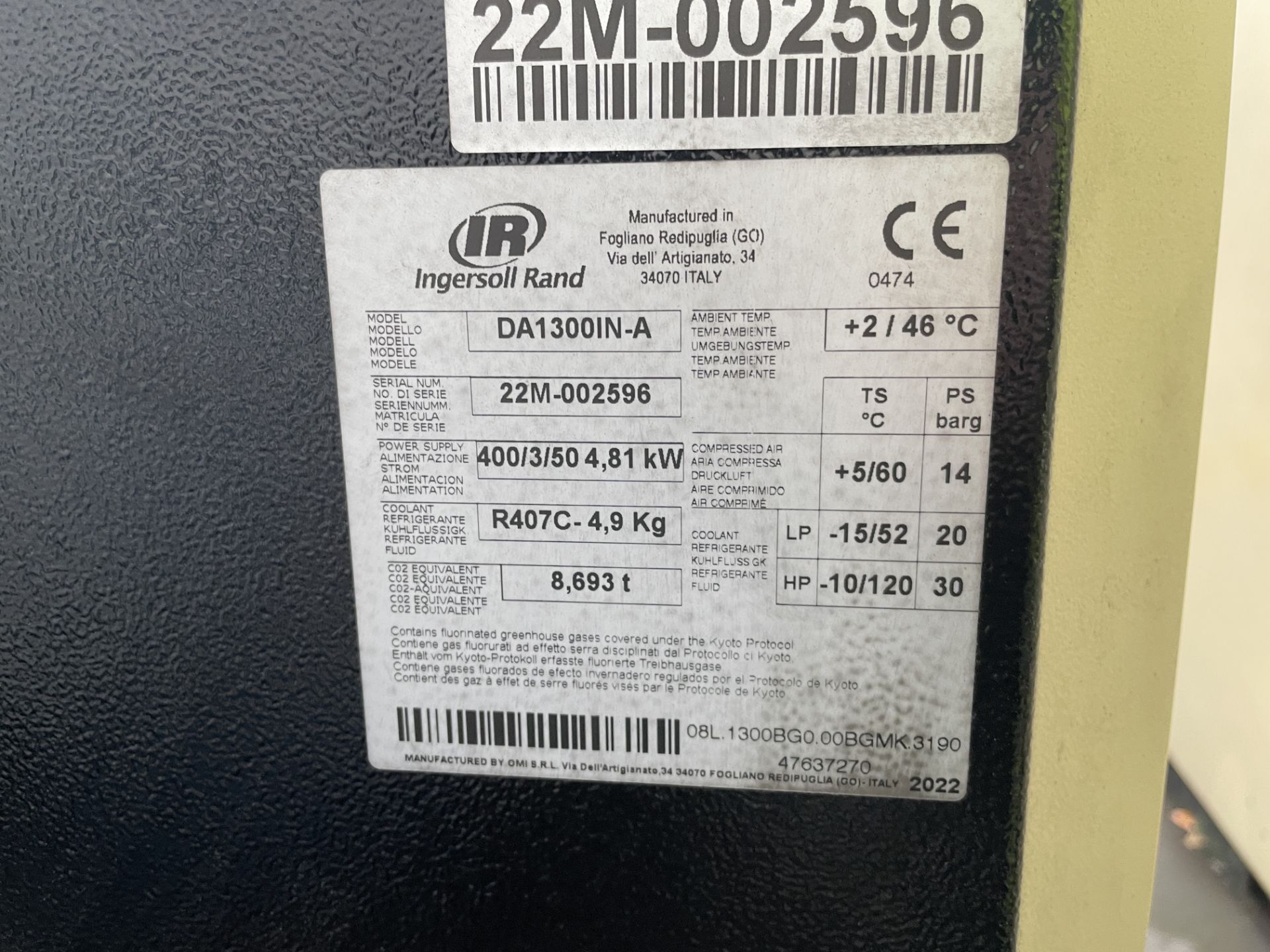 Ingersoll Rand DA1300IN-A Air Dryer, serial no. 22M-002596 (Contractors take out charge - £40) - Bild 2 aus 2