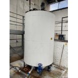 Steel Mixing Tank, approx. 2.95m high x 1.7m dia x 2.5m deep, with steel support (pipework and pumps