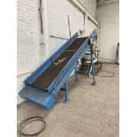 INCLINED BELT CONVEYOR, approx. 850mm wide on belt x 3.3m long, with two steel supports Assistance