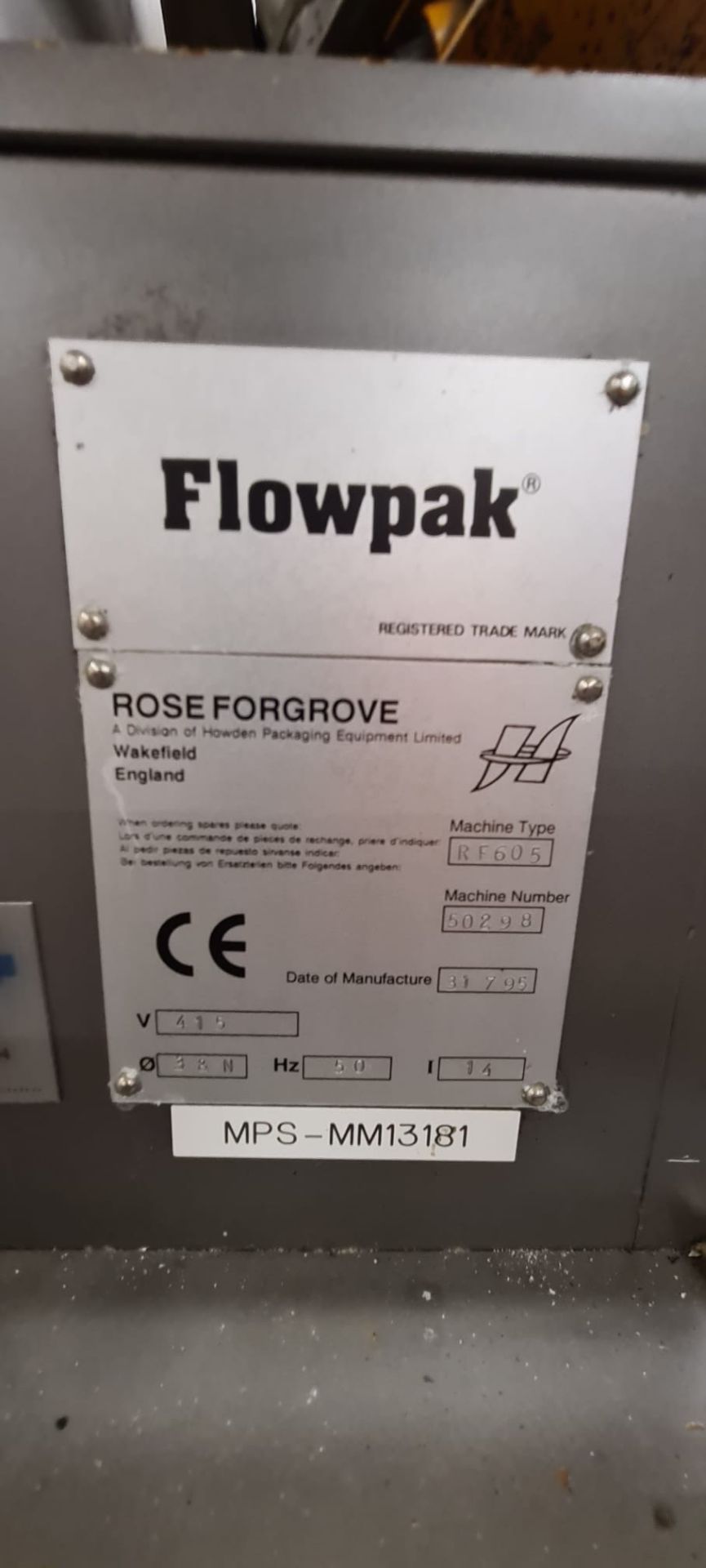 Rose Forgrove Flowpak RF605 Flow Wrapper, serial no. 50298, year of manufacture 1998, 415V, 4200l - Image 3 of 4