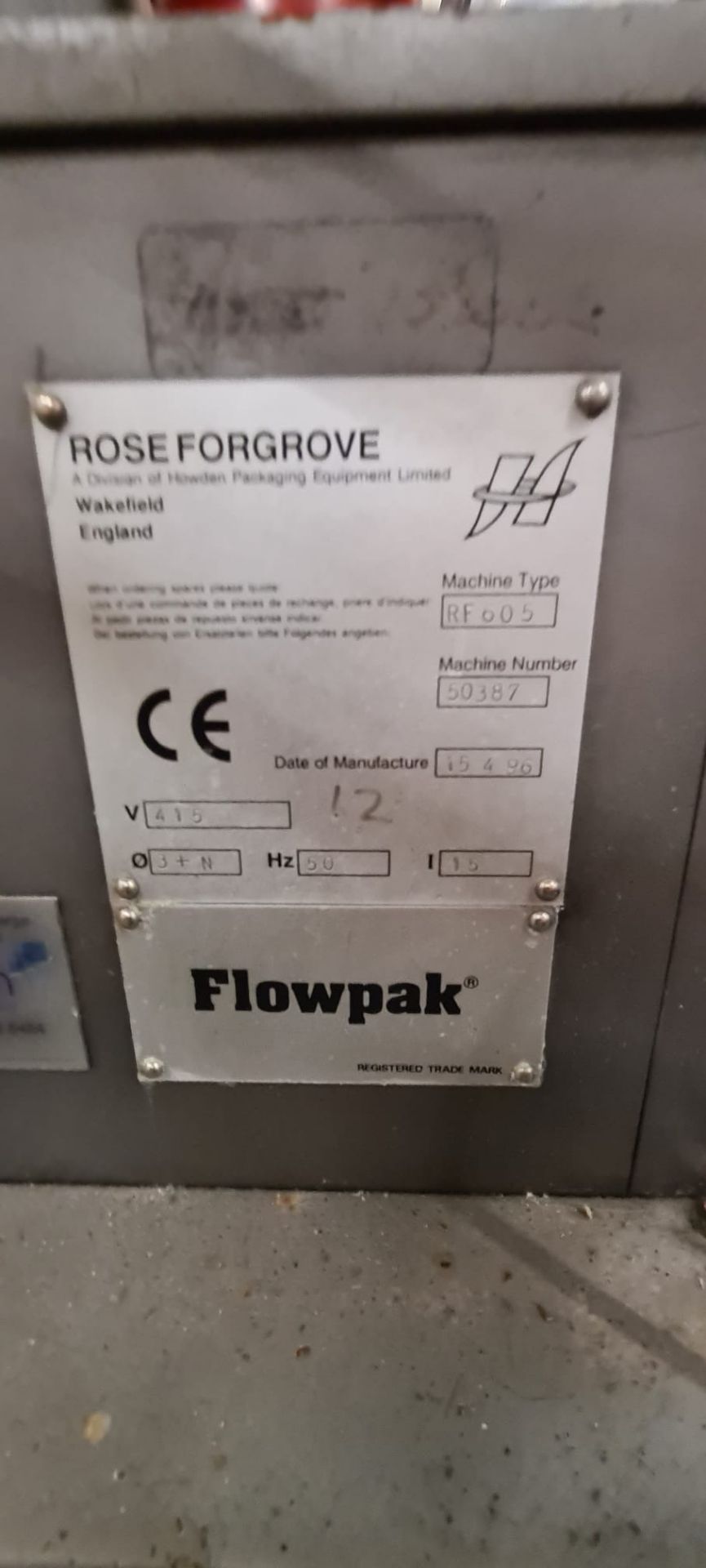 Rose Forgrove Flowpak 605 Flow Wrapper, serial no. 50387, year of manufacture 1996, 415V, 4200l x - Image 3 of 3