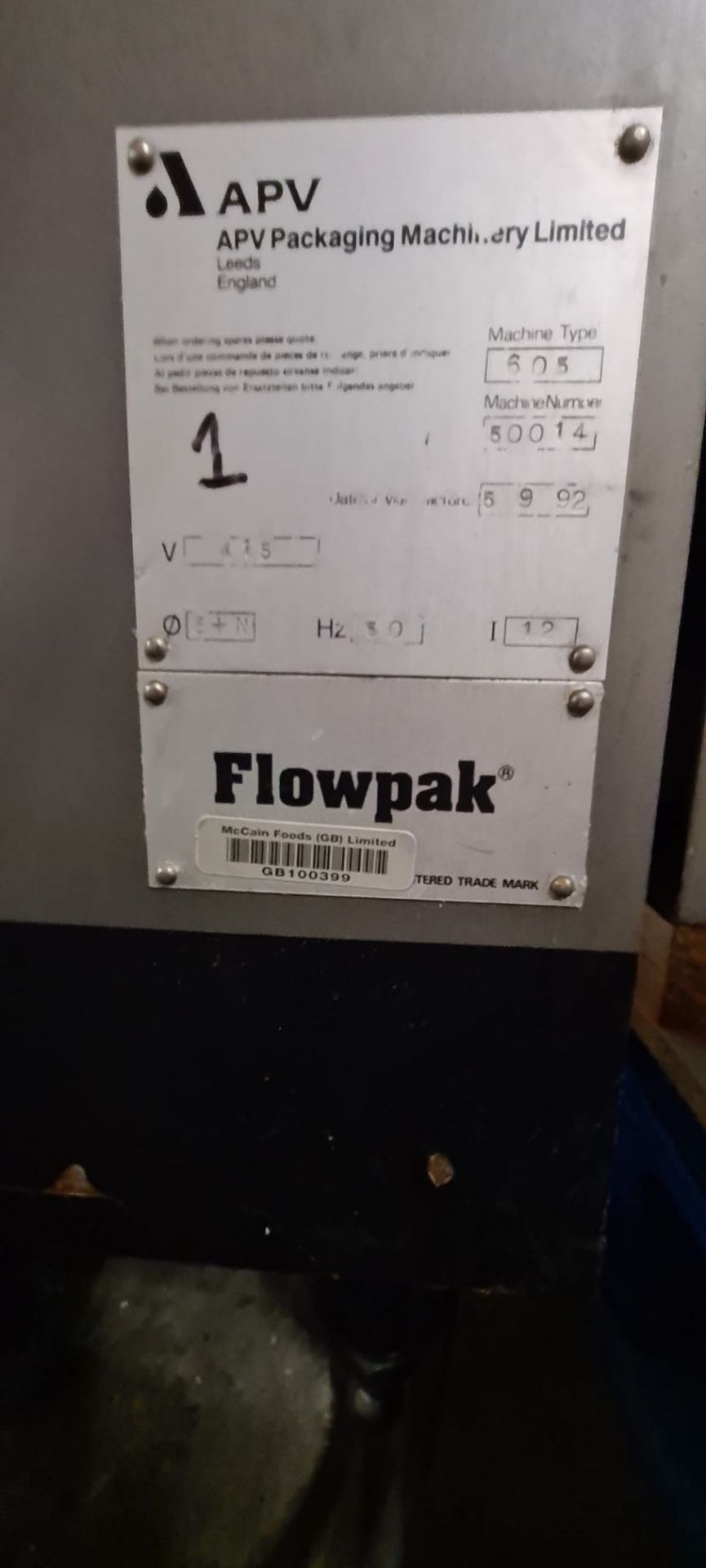APV Flowpak 605 Flow Wrapper, serial no. 50014, year of manufacture 1992, 415V, 4200l x 1300w x - Image 5 of 5