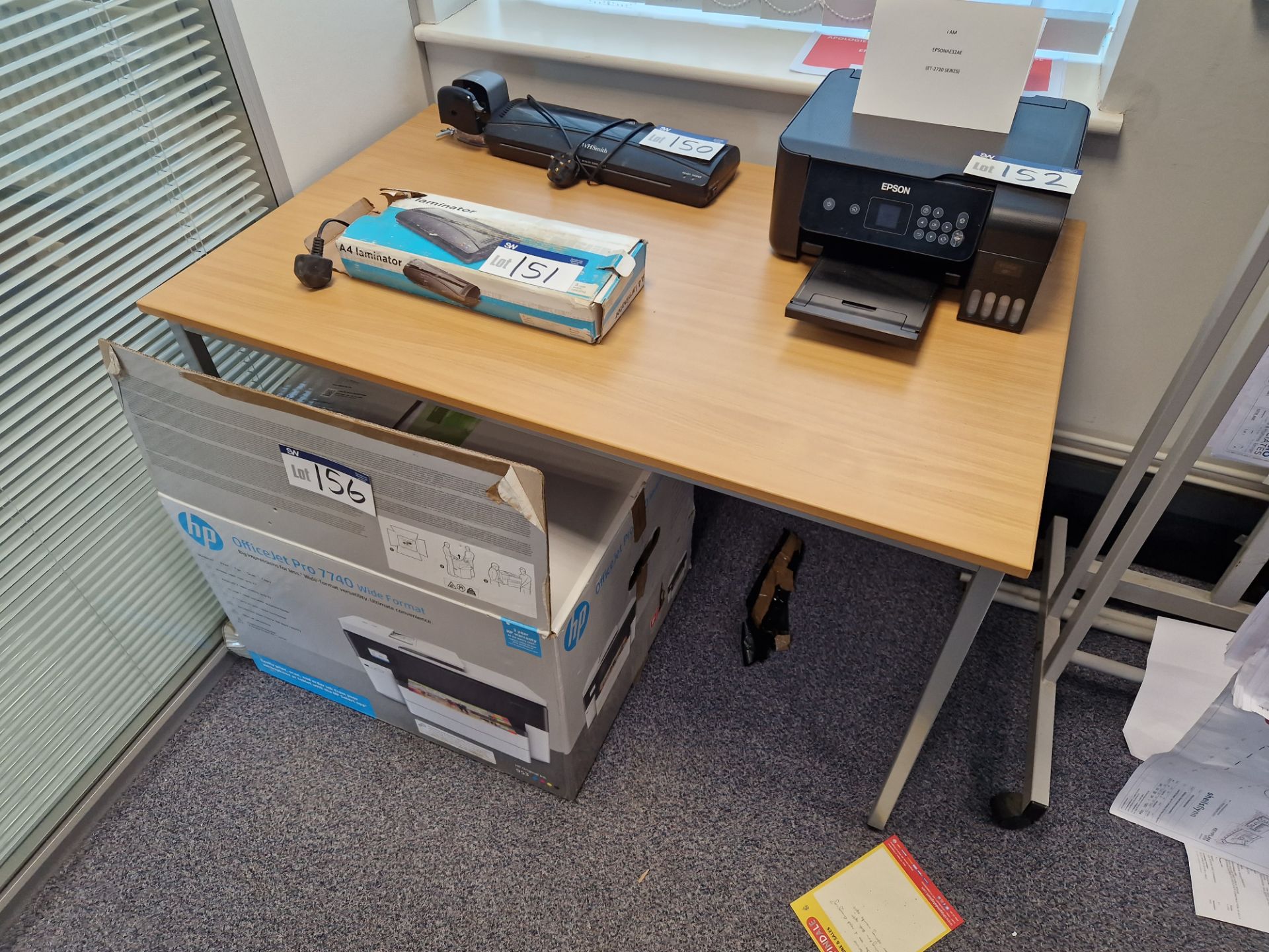 Two Light Oak Veneered Top Tables and One Office Swivel Chair Please read the following important - Image 2 of 2