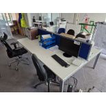 Four Workstation Unit, Two Dividers and Five Office Swivel Chairs Please read the following
