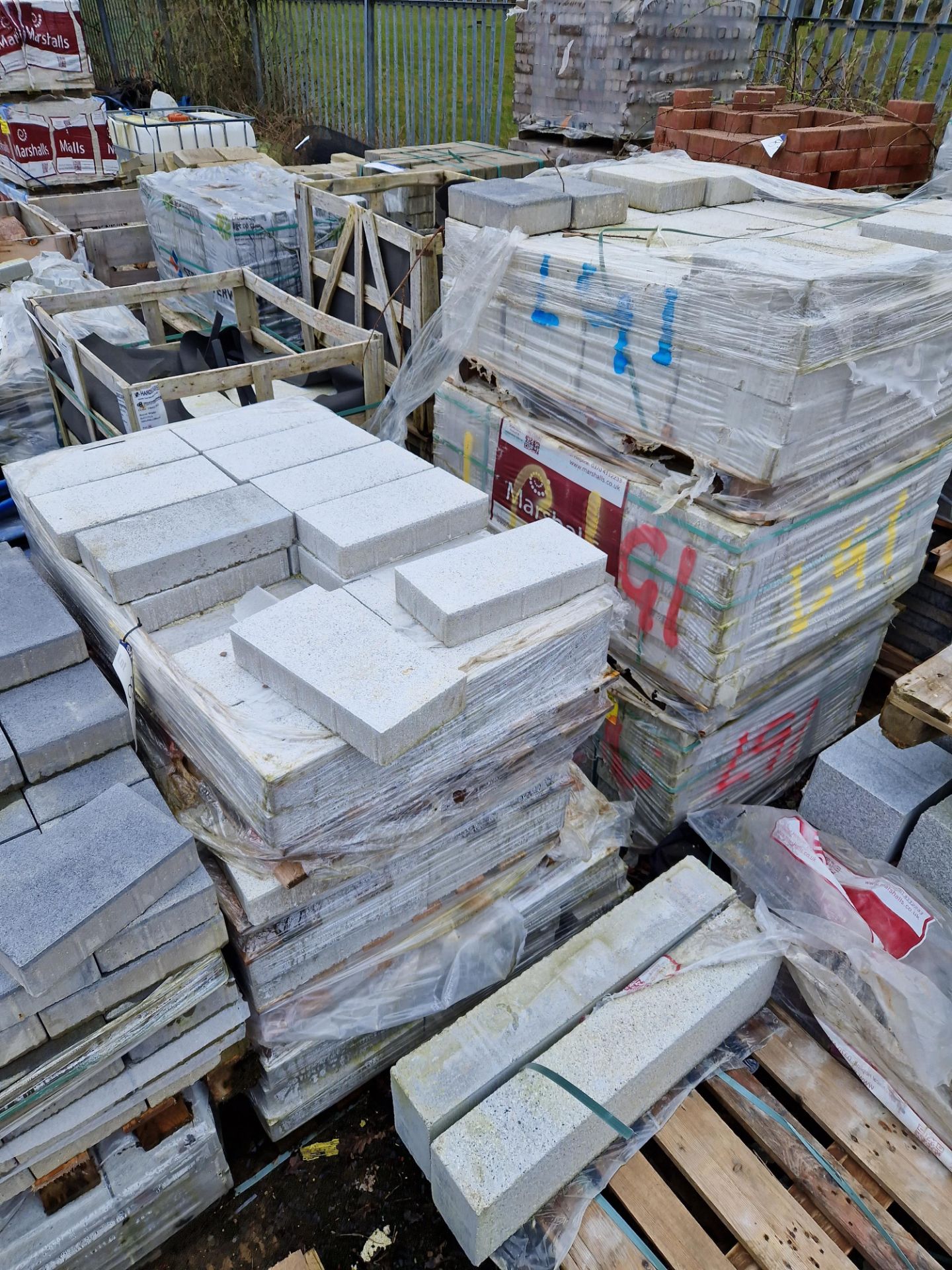 Seven Pallets of Modal Textured Light Granite Coloured Blocks, Approx. 300x200x80mm Please read