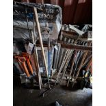 Five Insulated Cable Laying Spades, Four Various Rakes, Three Brushes and a Sledgehammer Please read