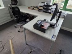 Two White Tables and One Office Swivel Chair Please read the following important notes:- ***Overseas