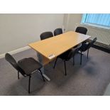 Light Oak Veneered Boardroom Table and Six Fabric Backed Chairs Please read the following