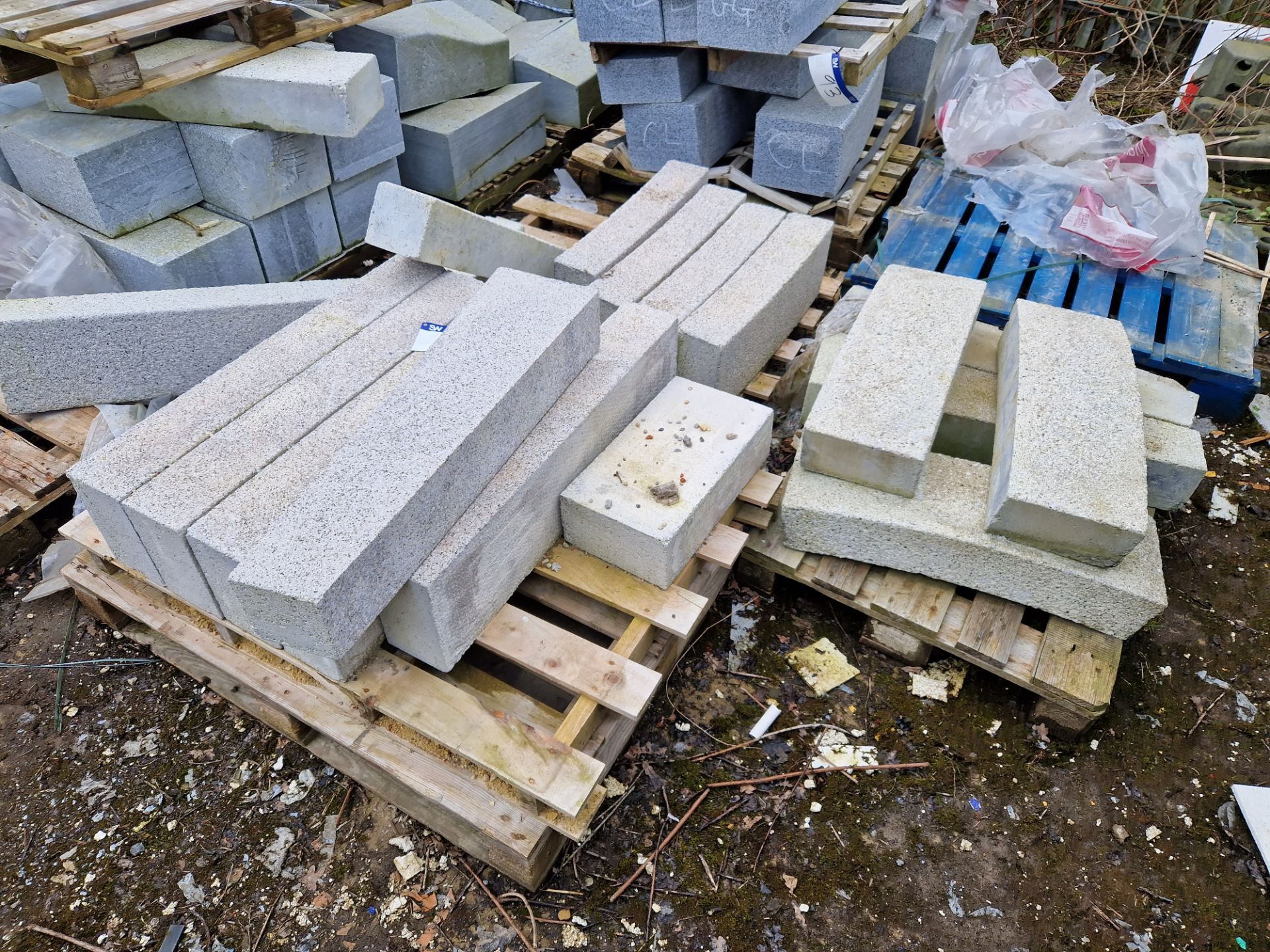 Three Pallets of Various Stone Blocks, Curved Blocks and Angled Blocks Please read the following