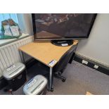 Two Light Oak Veneered Top Tables and One Office Swivel Chair Please read the following important