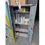 Double Door Metal Cabinet and Contents, including Surface Cleaner, Tape, Ear Plugs, etc Please