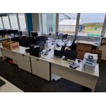 Eight White Melamine Office Desks, Two 2 Drawer Pedestals and Four Office Chairs Please read the