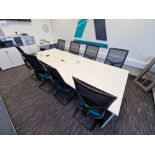 Four White Melamine Office Desks, and Eight Office Chairs Please read the following important