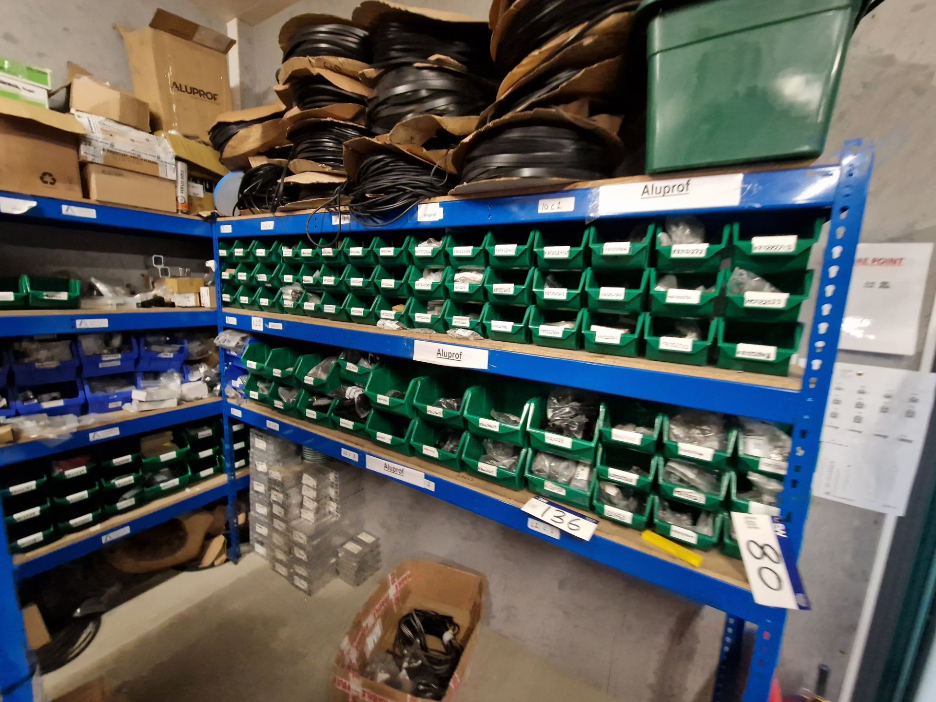 Contents to Four Bays of Shelving, including Rubber Gaskets, Aluminium Profile, End Caps, Screws,