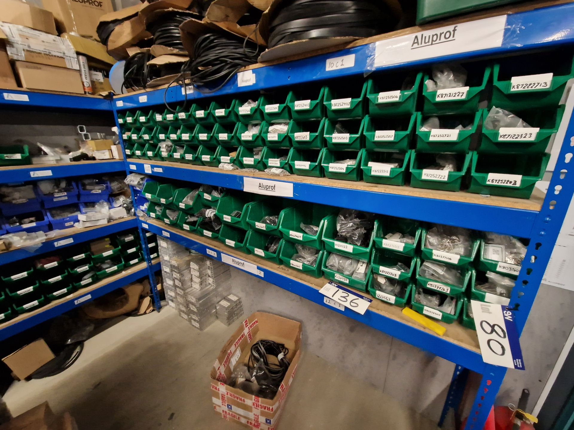 Six Bays of 4 Tier Boltless Steel Shelving, Approx. 2.5m x 0.5m x 2m (Reserve Removal until Contents