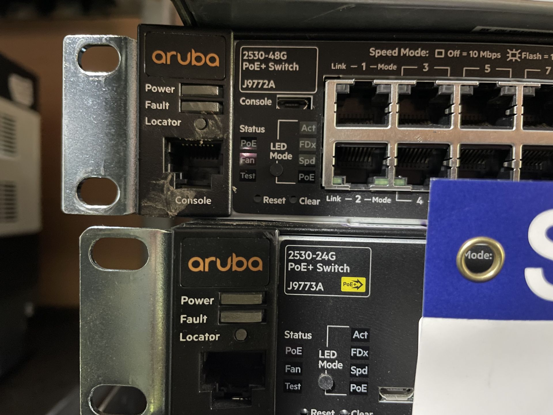 HP 182-24G J9980A Switch, Aruba 6000 48 Port Switch and Two Aruba 2530 48 Port Switches Please - Image 3 of 4