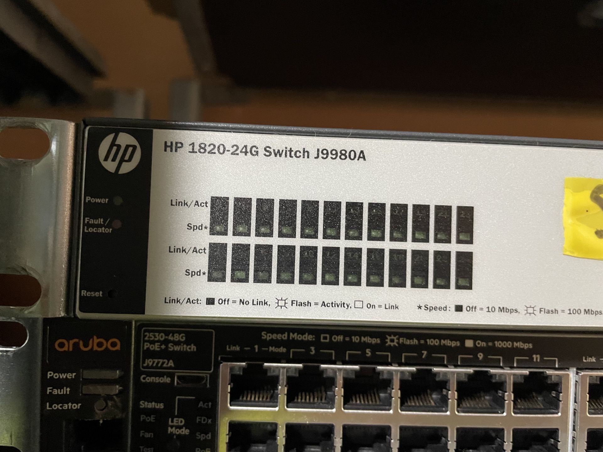 HP 182-24G J9980A Switch, Aruba 6000 48 Port Switch and Two Aruba 2530 48 Port Switches Please - Image 2 of 4