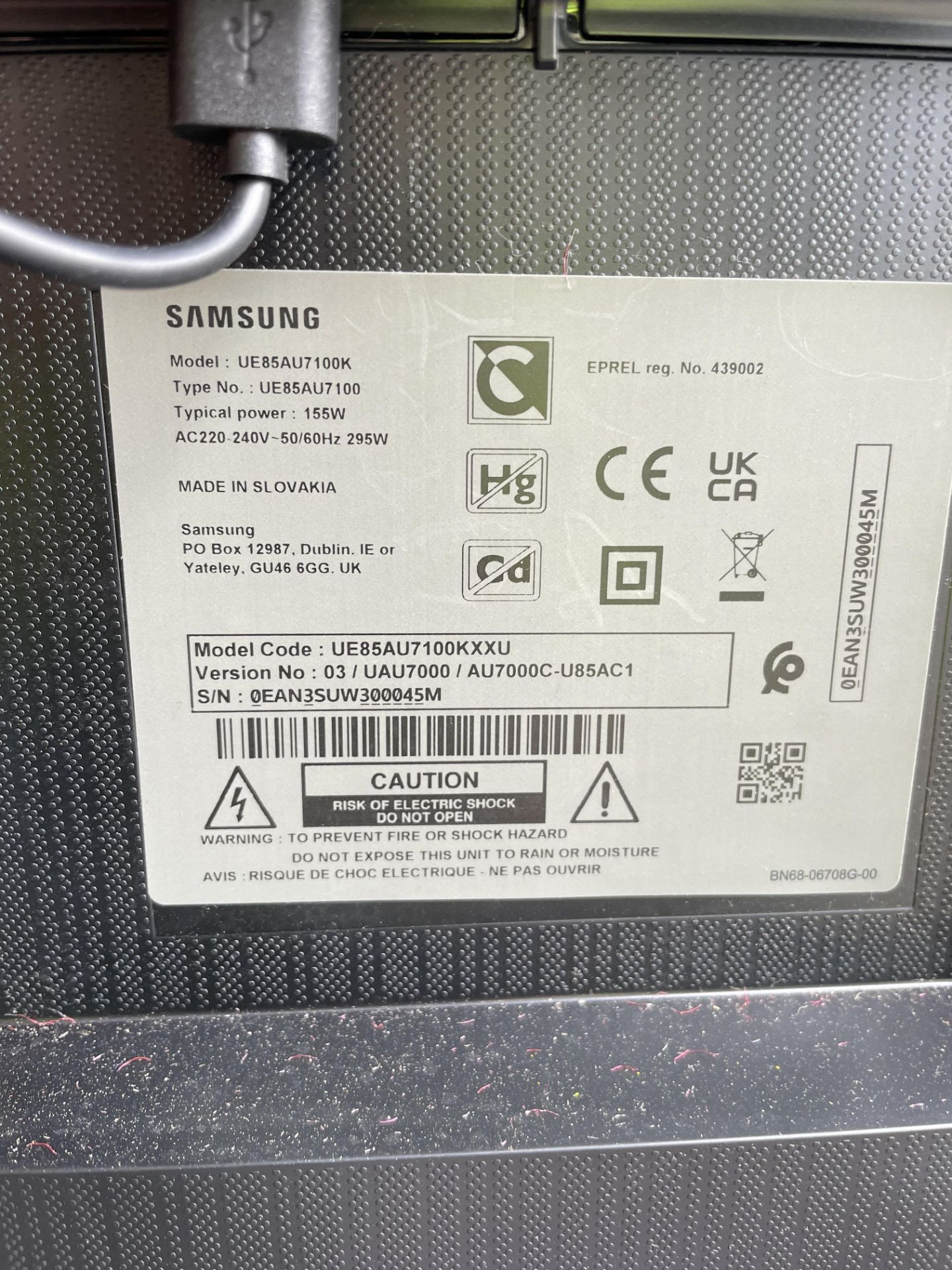 Samsung 85" UE85AU7100K TV (No Stand) (No Remote) Please read the following important notes:- *** - Image 3 of 3